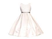 Big Girls Off White Rhinestone Lace Pleated Satin Junior Bridesmaid Dress 8