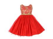 Little Girls Red Gold Coiled Embroidered Lace Tulle Christmas Dress 6