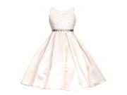 Little Girls Off White Rhinestone Lace Pleated Satin Flower Girl Dress 6