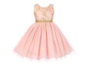 Little Girls Blush Gold Coiled Embroidered Lace Tulle Flower Girl Dress 6