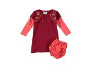Rockin Baby Girls Wine Embroidered Moc Sleeve Dress 3 4Y