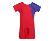 Richie House Big Girls Red Blue Knit Dress with Adjustable Waist 8