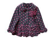 Little Girls Claire Grey Fuchsia Dotted Flower Ruffle Single Breasted Coat 2T