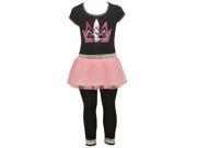 Little Girls Black Pink Mesh Glitter Sequin Crown Legging Outfit 3T