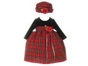 Baby Girls Black Red Velvet Checker Corsage Hat Christmas Dress 3 6M