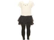 Little Girls Ivory Black Glitter Floral Applique Studded Legging Outfit 2T