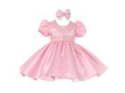 Baby Girls Pink Short Sleeve Sparkle Floral Stone Special Occasion Dress 24M