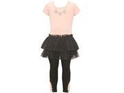 Little Girls Pink Black Glitter Necklace Detail Studded Legging Outfit 6X