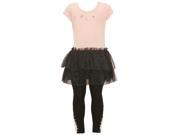Little Girls Pink Black Glitter Floral Applique Studded Legging Outfit 4T