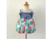 Turquoise Floral Denim Bubble Baby Girl Casual Dress 24M