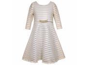 Bonnie Jean Big Girls Gold Ivory Striped Long Sleeve Occasion Dress 7