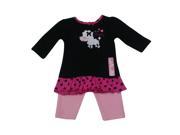 Bon BeBe Baby Girls Black Poodle Applique Heart Ruffle Pants Outfit 3 6M