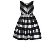 Bonnie Jean Little Girls Black Silver Metallic Striped Occasion Dress 4T
