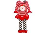 Rare Editions Little Girls Red White Stripe Santa Applique 2 Pc Pant Set 4