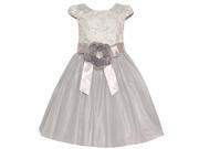Rare Editions Little Girls Silver Ribbon Flower Adorned Occasion Dress 5