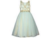 Bonnie Jean Little Girls Aqua Gold Embroidered Elegant Occasion Dress 5