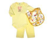 Raindrops Unisex Baby Yellow Teddy Bear Long Sleeve Body Suit Pant Bib Set 0 3M