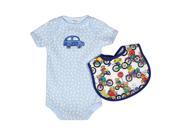 Raindrops Baby Boys Blue Car Body Suit Bear Bib Set 12 18M