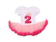 Baby Girls White Pink Number Crown Applique Birthday Tutu Dress 2 Years