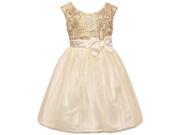 Little Girls Champagne Gold Sparkle Embroidery Bow Accent Occasion Dress 2T