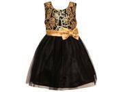 Big Girls Black Gold Sparkle Embroidery Bow Accent Occasion Dress 12