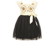 Little Girls Ivory Gold Sparkle Sequin Owl Face Detail Occasion Dress 4