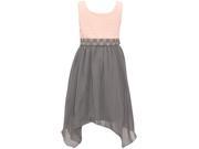 Little Girls Pink Grey Triangle Textured Angled Hem Occasion Dress 4