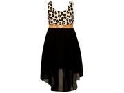 Big Girls Black Tan Leopard Pattern Glitter Waist Occasion Dress 10