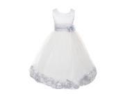 Kids Dream Little Girls White Satin Silver Petal Sash Flower Girl Dress 6