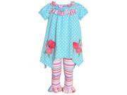 Bonnie Jean Little Girls Aqua Blue Hanky Hem Floral Stripe Legging Set 4T