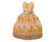 Little Girls Champagne Ivory Floral Sequin Bow Adorned Flower Girl Dress 4