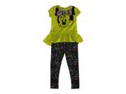 Disney Little Girls Yellow Minnie Print Ruffle Top 2 Pc Pant Outfit 4