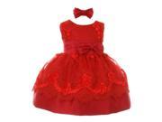 Baby Girls Red Floral Sequin Embroidered Headband Flower Girl Dress 18M