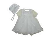 Baby Girls White Scalloped Edge Embroidered Bonnet Christening Dress 12M