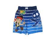 Disney Little Boys Blue Jake The Pirate Print Stripe Swimwear Shorts 2T