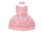 Baby Girls Pink Floral Sequin Embroidered Headband Flower Girl Dress 18M
