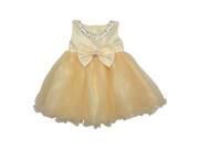 Baby Girls Champagne Bejeweled Neckline Bow Accent Flower Girl Dress 12M