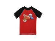 Disney Little Boys Red Black Cars Inspired Print Short Sleeved Rashguard 2T