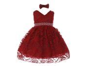 Baby Girls Burgundy Rose Lace Overlay Beaded Sleeveless Occasion Dress 12M