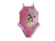 Disney Baby Girls Pink Princess Print Ruffle Detail One Piece Swimsuit 24M