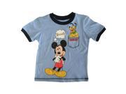 Disney Little Boys Sky Blue Mickey Mouse Pluto Cartoon Print T Shirt 3T
