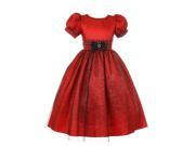 Little Girls Red Glitter Tulle Taffeta Checker Trim Bow Occasion Dress 2