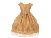 Little Girls Gold Coiled Lace Rhinestone Flower Girl Occasion Dress 4