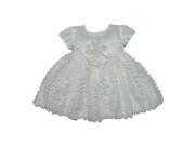Baby Girls Off White Ruffled Trims Floral Accented Flower Girl Dress 12M