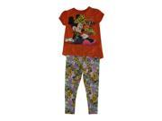 Disney Little Girls Orange Minnie Mouse Animal Print 2 Pc Pant Outfit 4