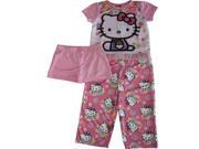 Sanrio Big Girls Pink Hello Kitty Floral Print Shorts 3 Pc Sleepwear Set 10