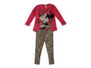 Disney Little Girls Pink Tan Minnie Bow Leopard Print 2 Pc Pant Set 6X