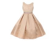 Little Girls Champagne Rhinestone Lace Pleated Satin Flower Girl Dress 4