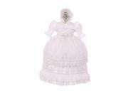 RainKids Baby Girls White Shantung Floral Ruffle 3 Pc Bonnet Baptism Gown 12M
