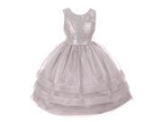 RainKids Little Girls Silver Sequin Lace Organza Overlaid Flower Girl Dress 6